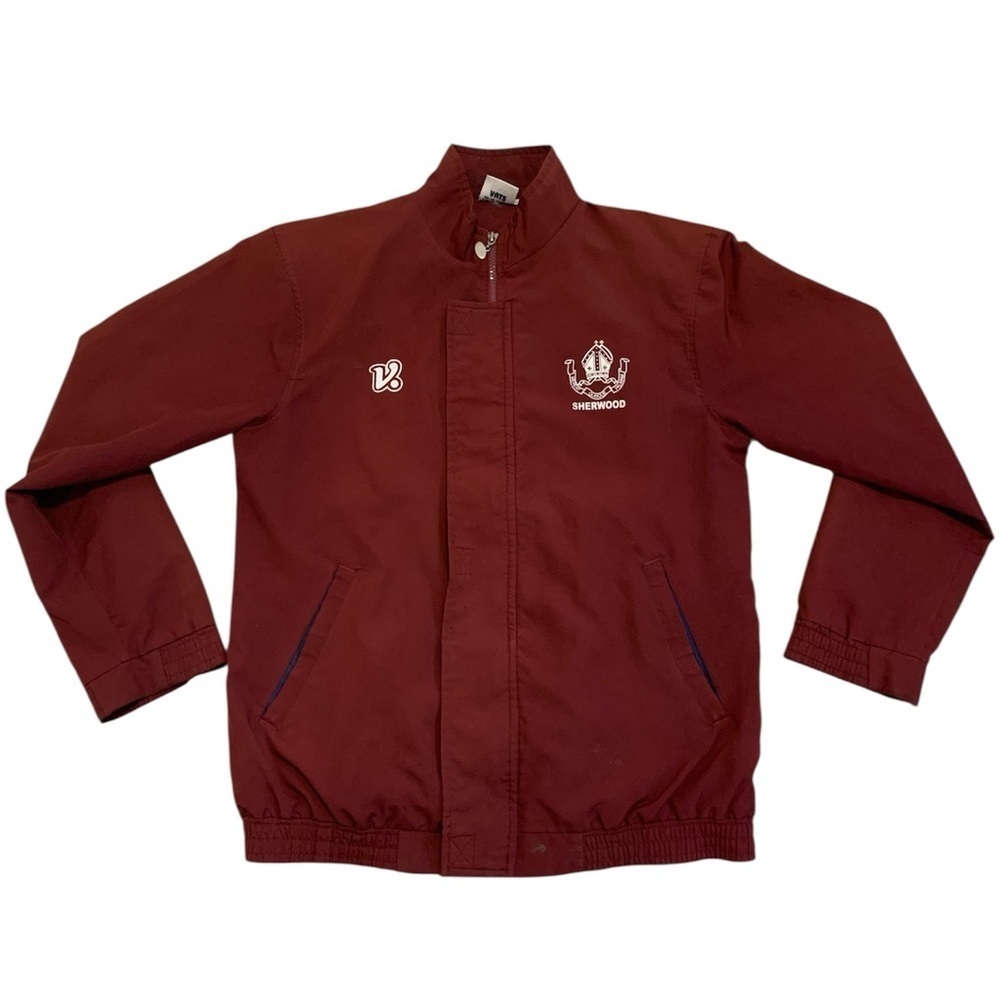 💜 Vintage VATS Sherwood Soccer Team Jacket Windbreaker Maroon/Burgundy Size L